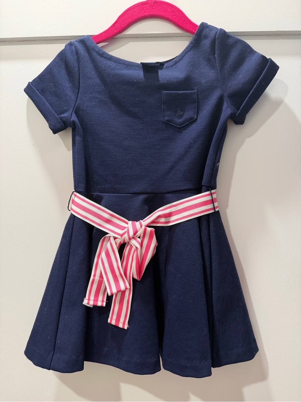 Ralph Lauren Navy Dress with Pink Stripe Belt